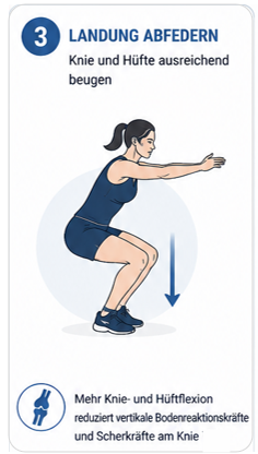 Techniktraining nach Kreuzbandriss. Bedeutung der Knie- und Hüftflexion zur Prävention.
